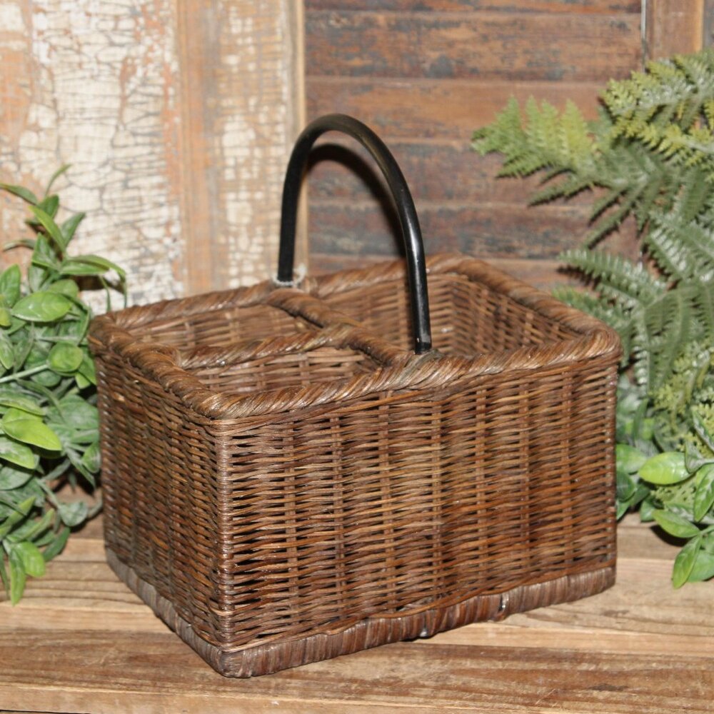 NEW BOHO Farmhouse Wicker Silverware Storage Caddie Box